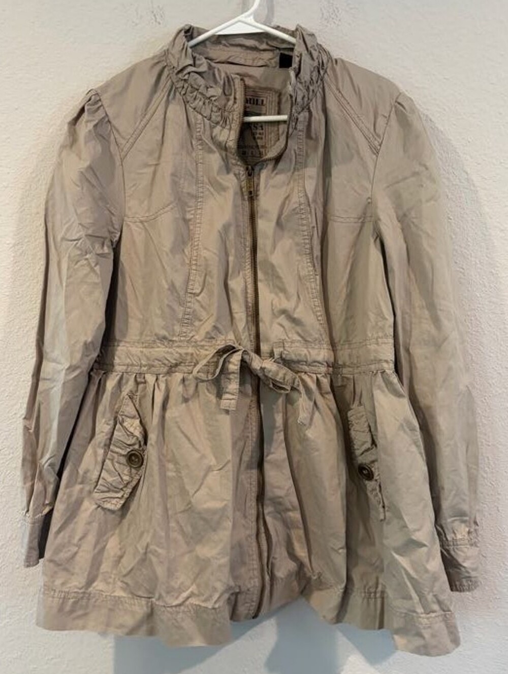 Big Chill Vintage Y2K Khaki Cotton Babydoll Waist Tie Cargo Jacket Size Large